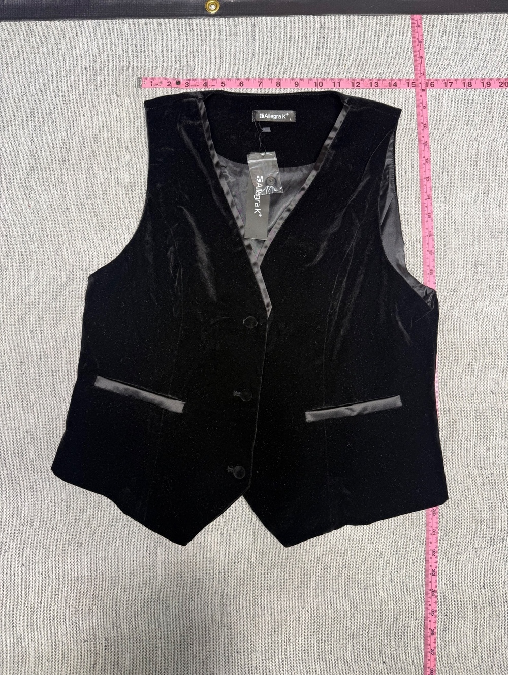 Allegra K Black Velvet Vest with Satin Trim, Size L